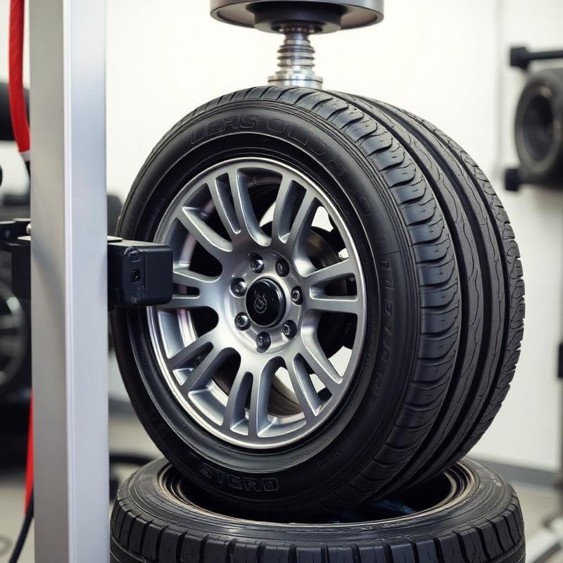 Pneu em máquina de balanceamento